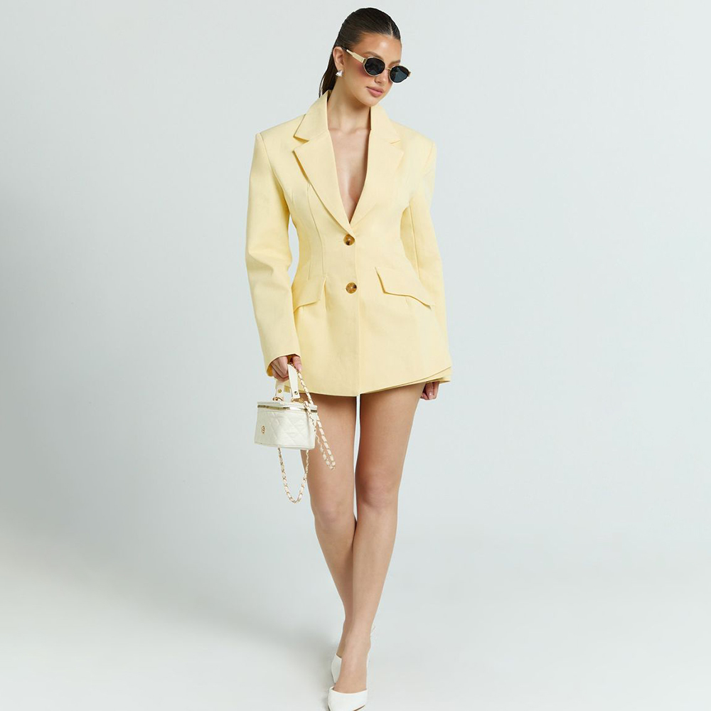 Women'S Formal Wear Pants Suit - Açık Sarı Kadın 2Pic Takım Elbise
