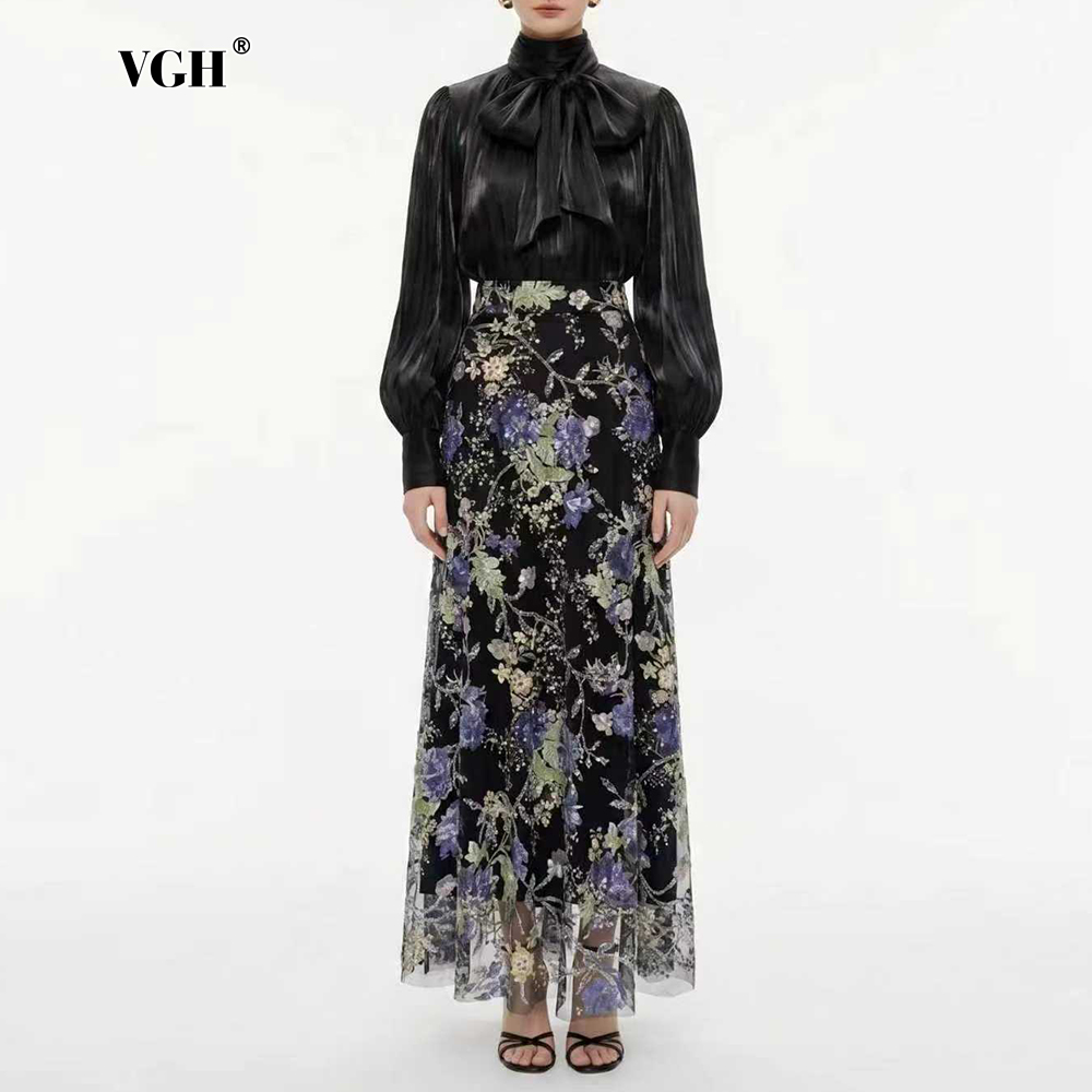 Women'S Formal Wear Blouse - VGH Zarif Şık Siyah Çiçek Desenli