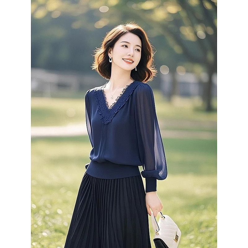Women'S Formal Wear Blouse - İlkbahar Sonbahar Ofis Bayan Dantel Patchwork