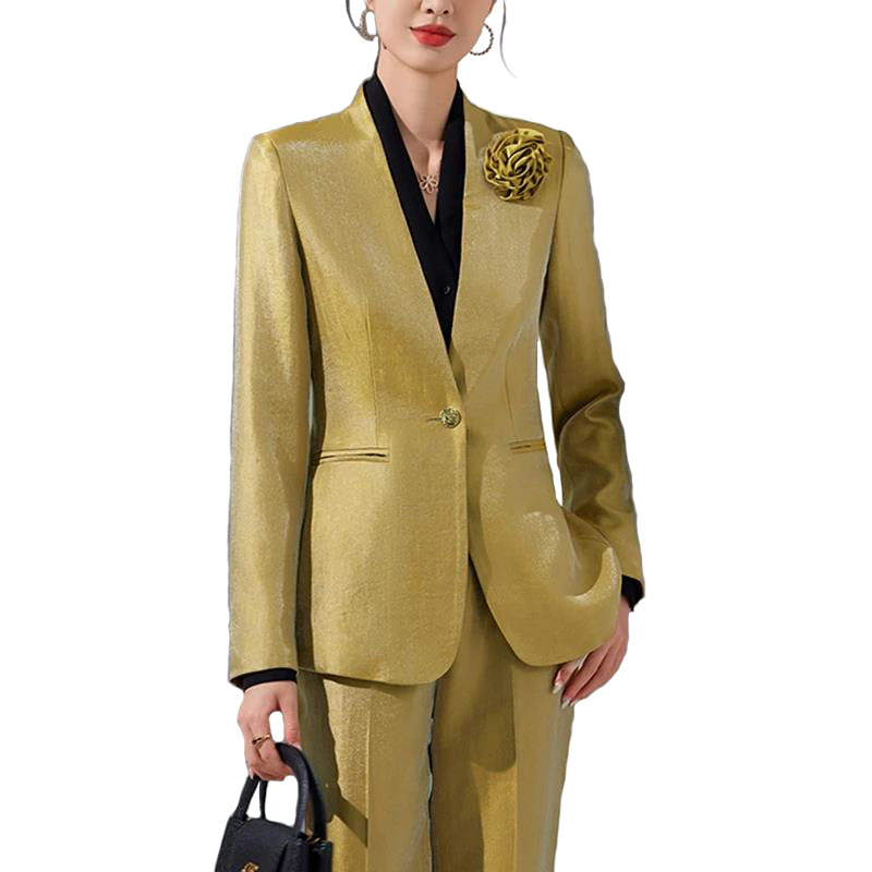 Women'S Formal Wear Pants Suit - Kadın Blazer Pantolon Setleri Altın Aplikler