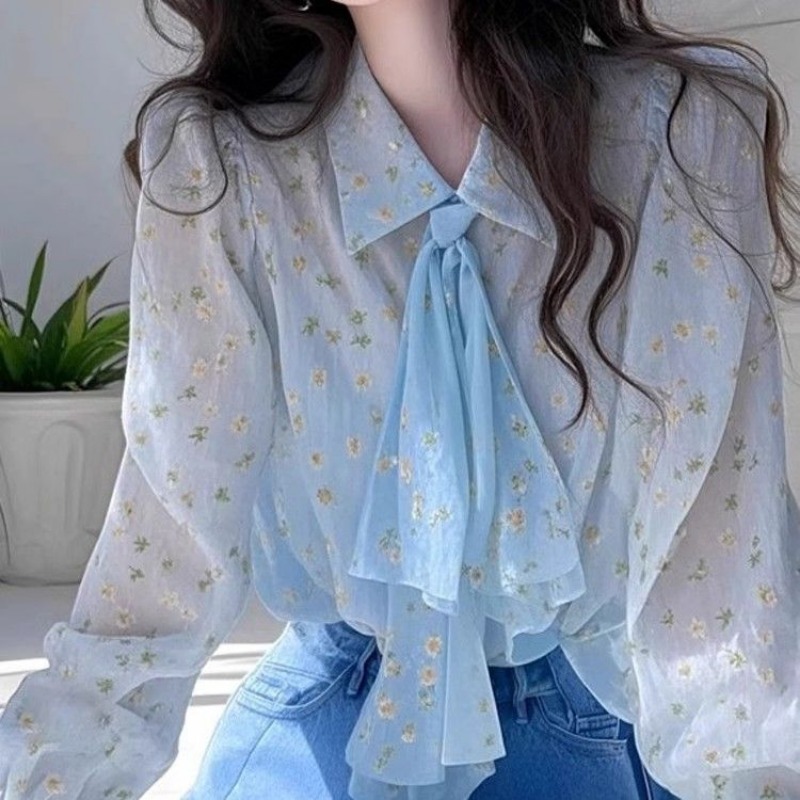 Fransız Zarif Mavi Ilmek Polo  - Women'S Formal Wear Blouse incelemesi ve fiyatı