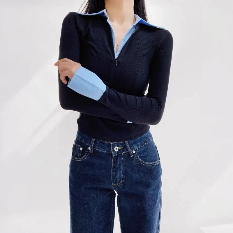 Polo Yaka Sahte Iki Kontrast P - Women'S Formal Wear Blouse incelemesi ve fiyatı