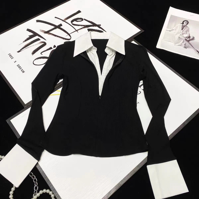 Polo Yaka Sahte Iki Kontrast P - Women'S Formal Wear Blouse incelemesi ve fiyatı