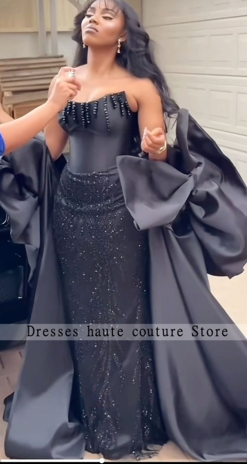 Siyah Parlak Saten Zarif Deniz - Women Luxury Formal Wear incelemesi ve fiyatı