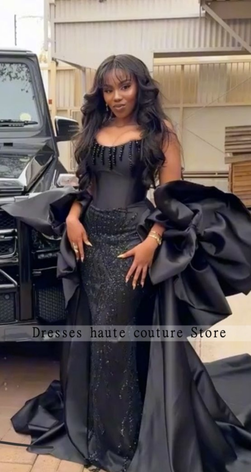 Siyah Parlak Saten Zarif Deniz - Women Luxury Formal Wear incelemesi ve fiyatı